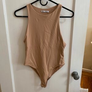 Zara Halterneck Bodysuit in Tan